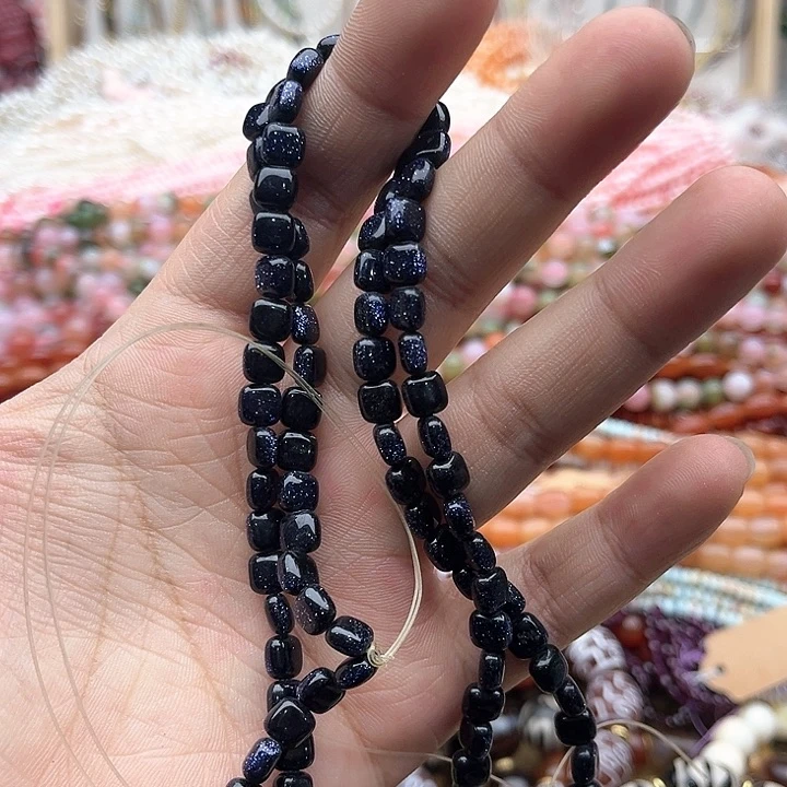 玛瑙/玉髓珠宝半成品未镶嵌2条6mm左右蓝砂石方片珠