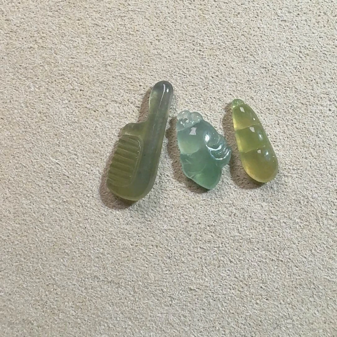 心***橙翡翠未镶嵌颈饰天然A货翡翠裸石3件