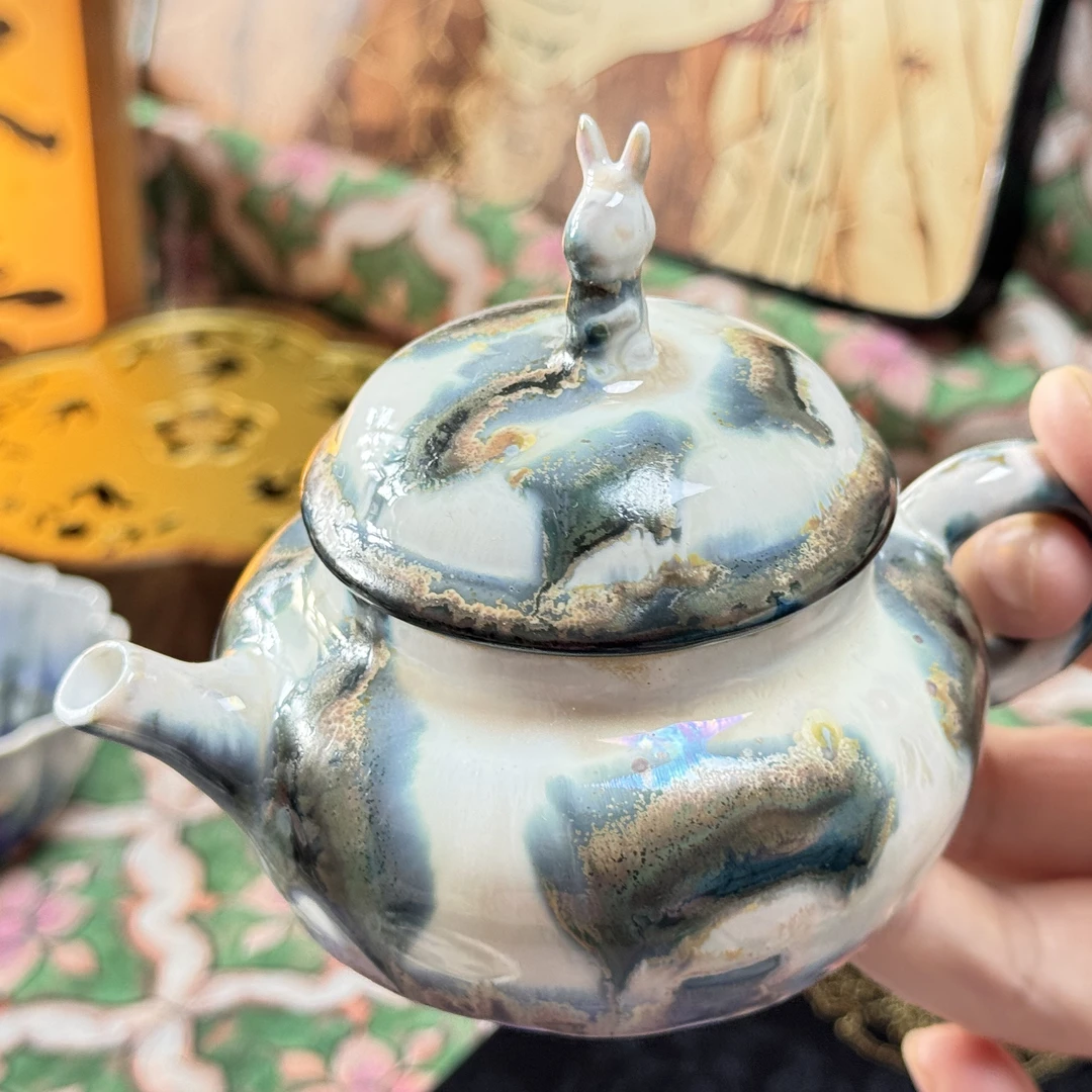 《染春》单壶窑变釉兔子茶壶轻奢浪漫组茶室茶具文创礼品