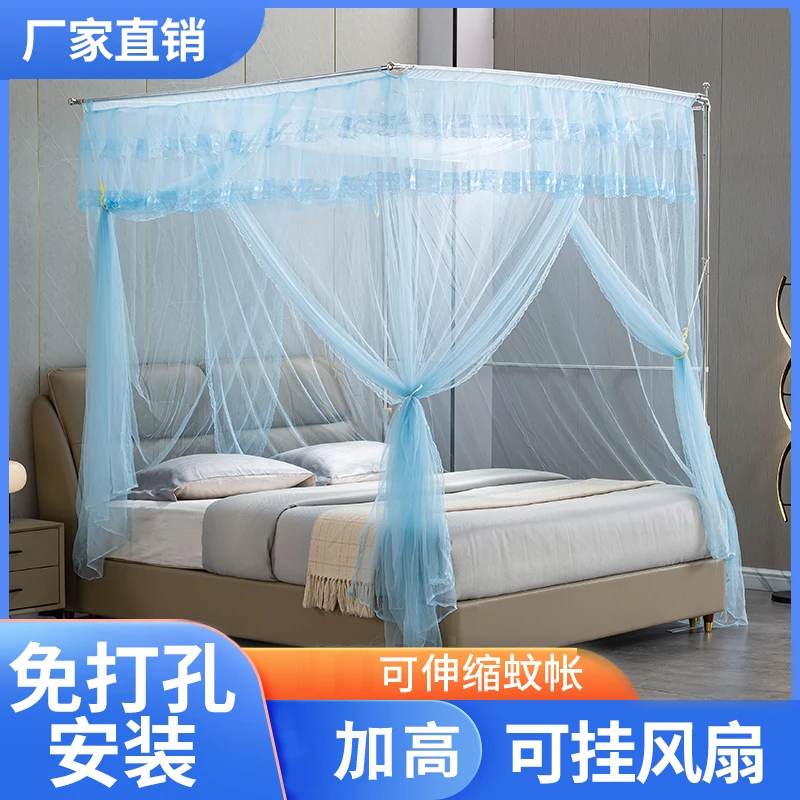 蚊帐三开门可伸缩家用加粗不锈钢压脚免安装大空间合金弯头