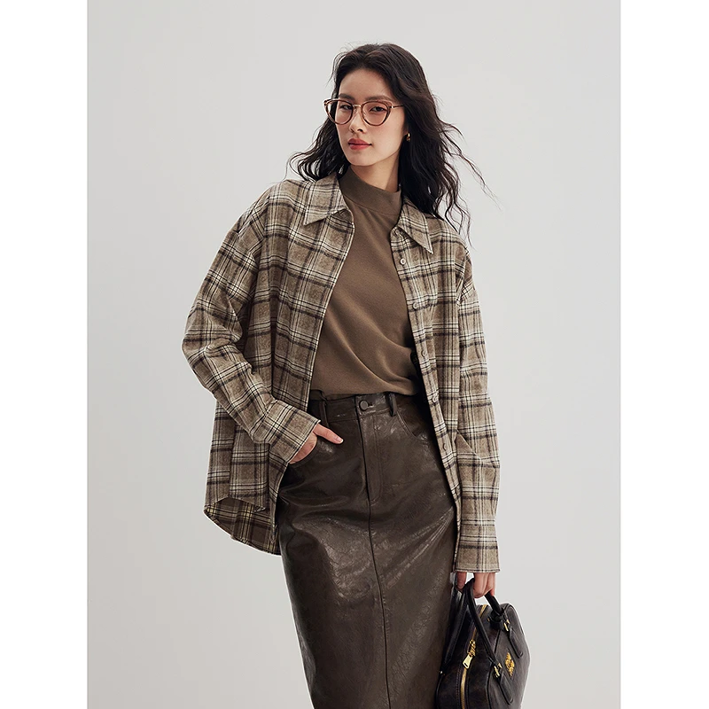 【开仓】复古斑驳感格子衬衫356604005