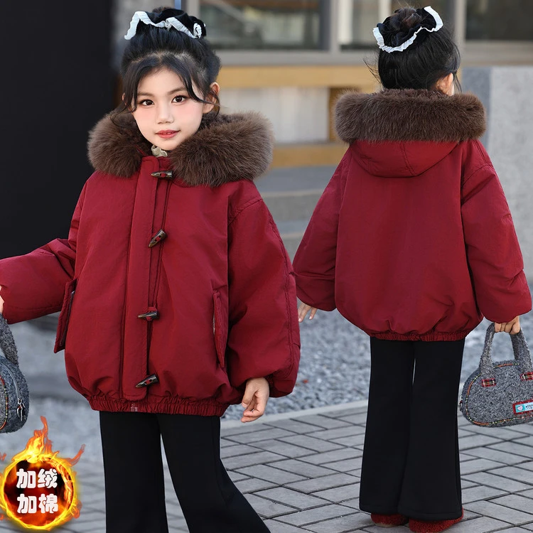 儿童保暖棉袄2025新款洋气冬装女孩加绒棉衣外套冬季女童加厚棉服