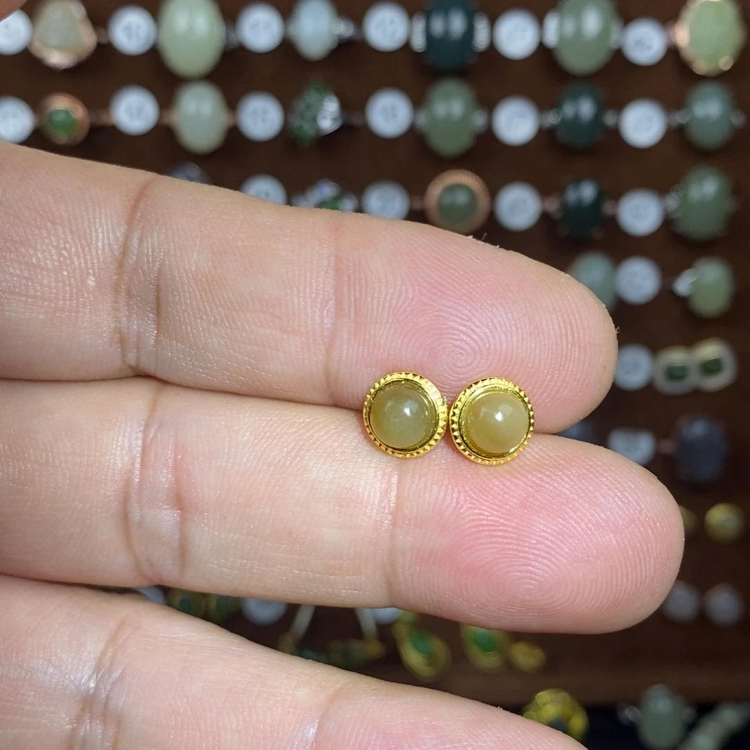和田玉（糖玉）戒指银S925镀金镶嵌