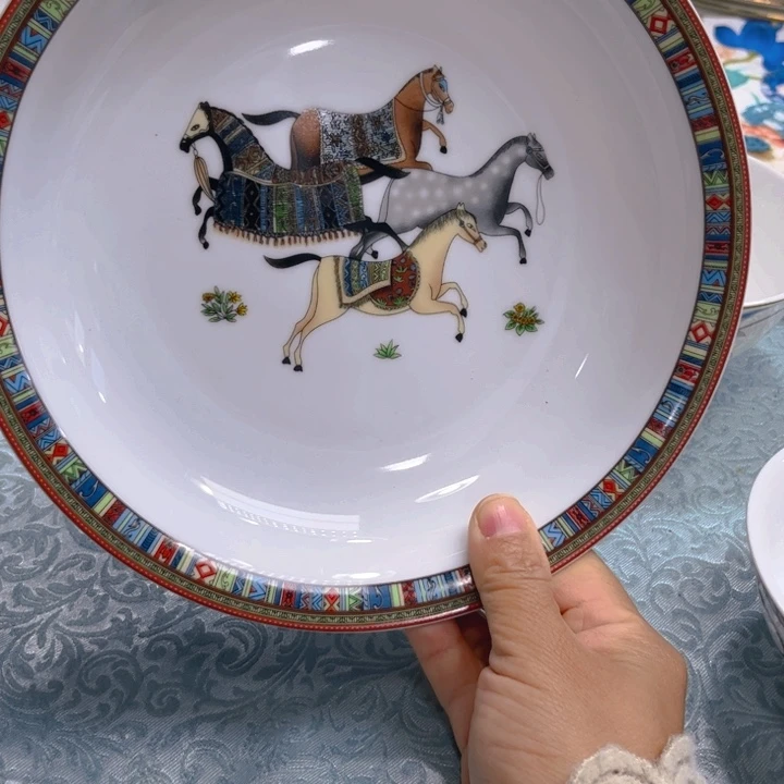 瓷片爱马仕八寸深盘四个