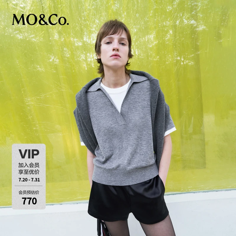 MOCO针织衫POLO领2025春新品原创LOGO轻柔宽松假两件MBE1SWTT01