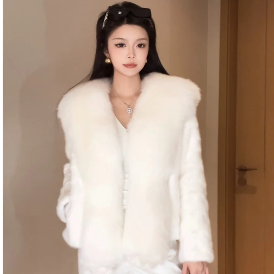 秋冬水貂毛短款外套女狐狸毛大门襟皮毛一体轻奢贵气