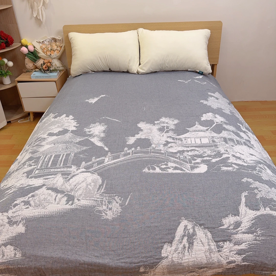 【山水城】1.5*2.0M高端A类舒适柔软亲肤纯棉纱布机洗双面四季盖毯