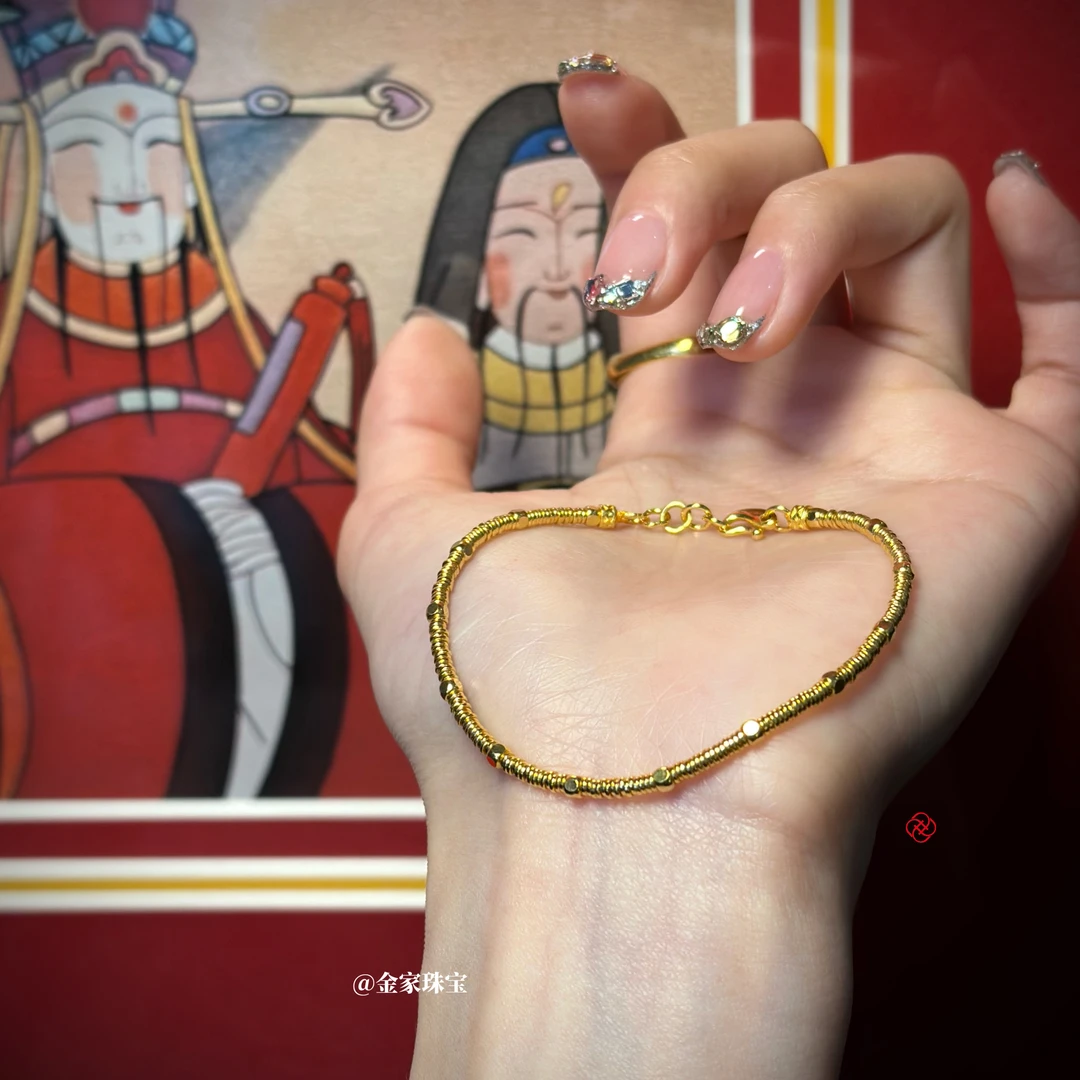 【金家】原创 方糖小金圈 2mm极细黄金足金手链项链 时髦洋气大牌感商品图
