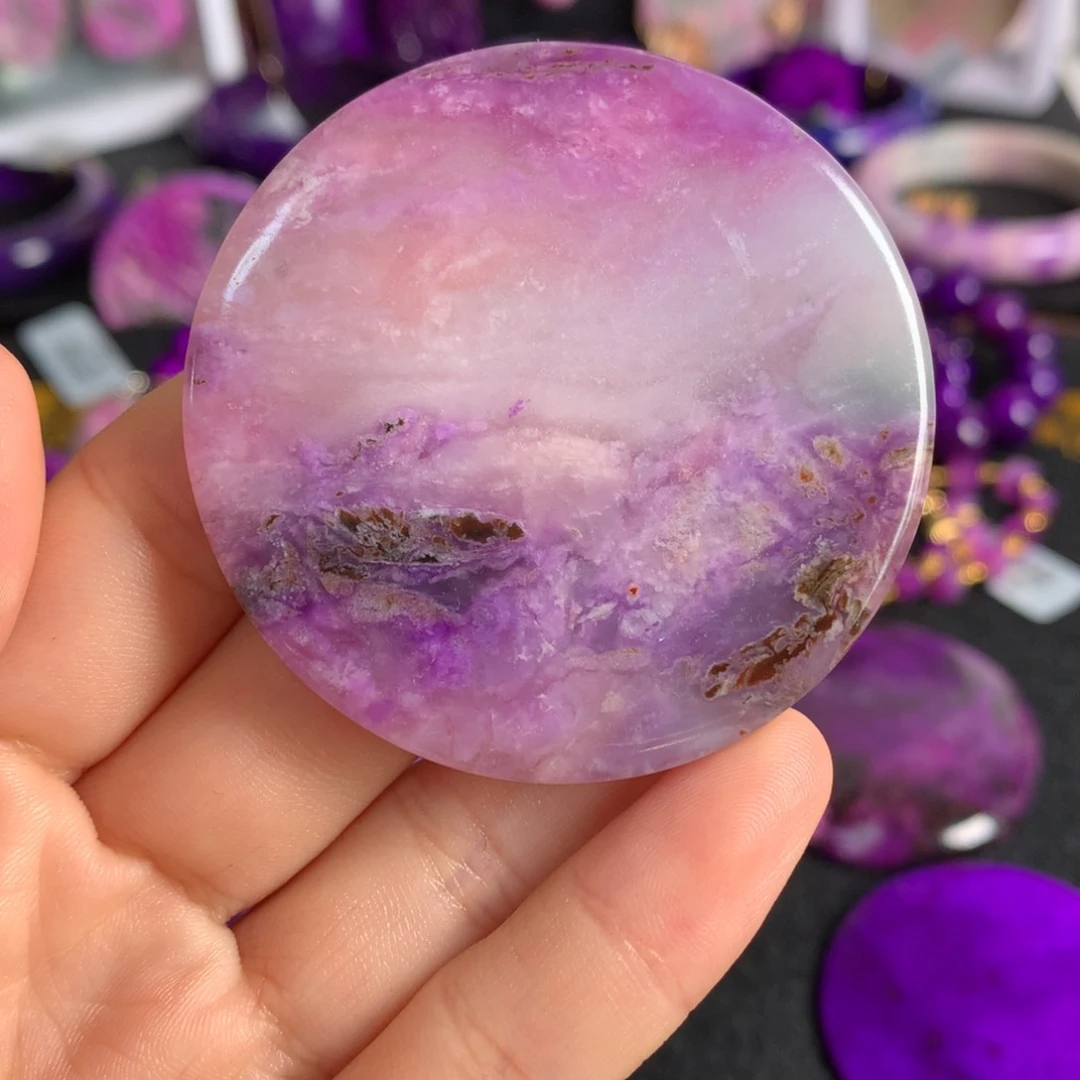 苏纪石（舒俱来）未镶嵌粉紫樱花渐变意境感冰种圆牌