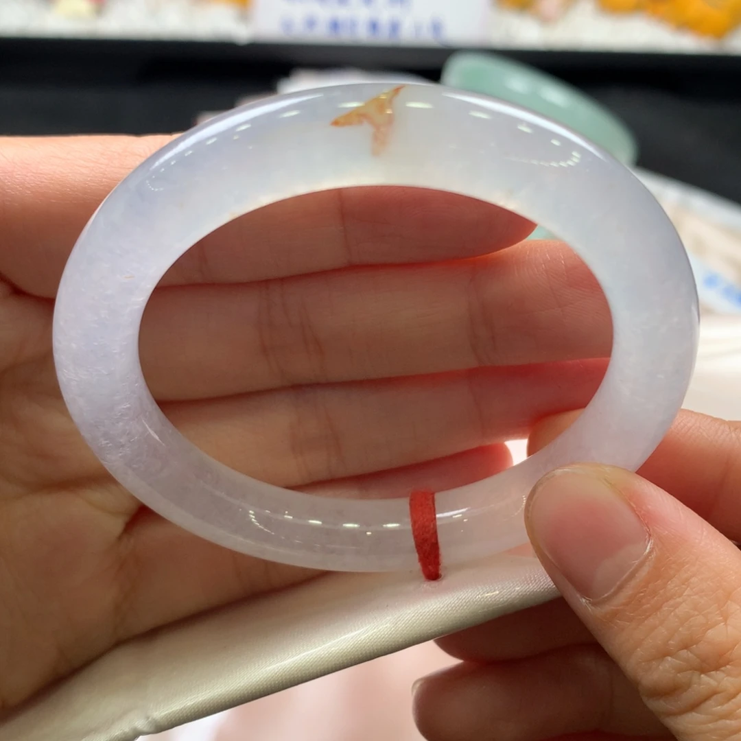 翡翠未镶嵌手镯60号炸光圆条
