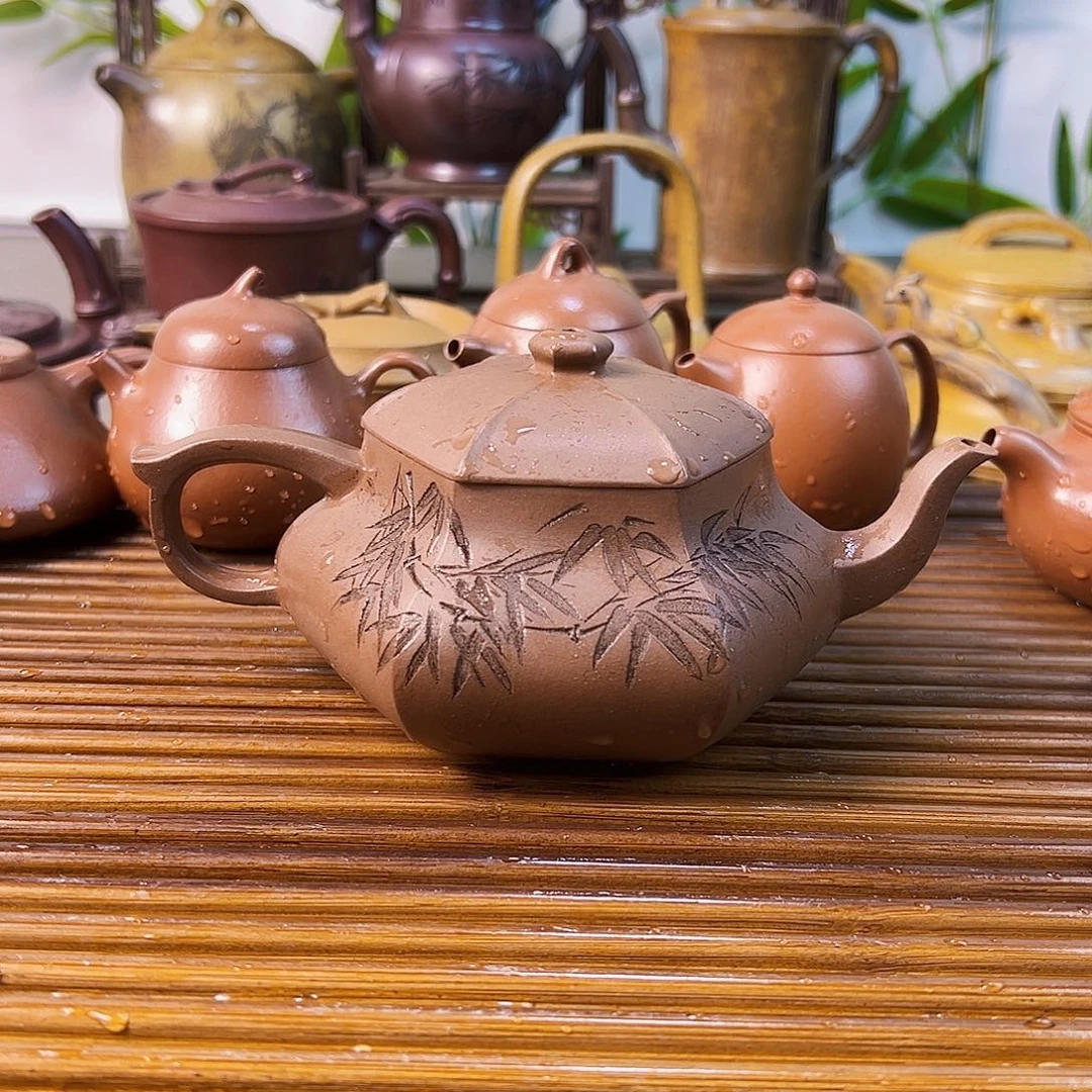 紫砂茶壶六方壶紫泥230 cc