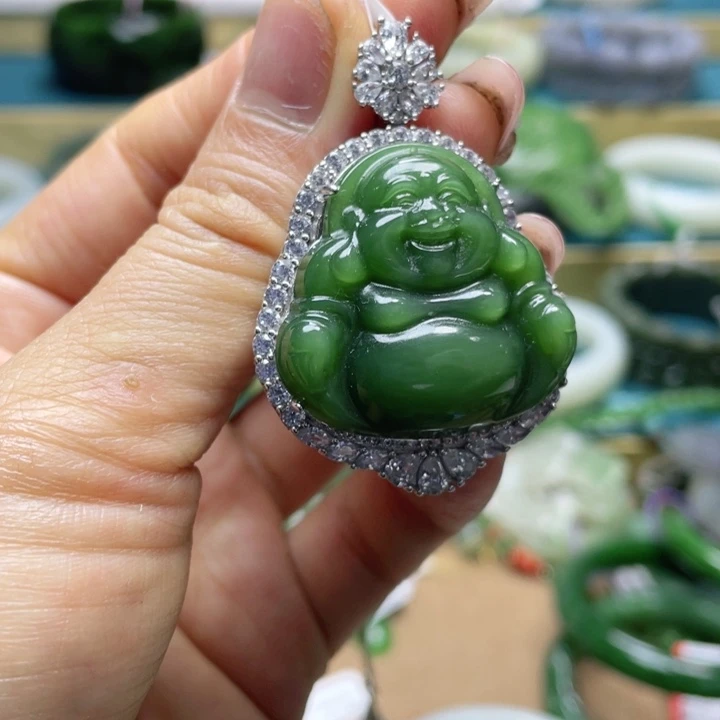 和田玉吊坠银S925镶嵌