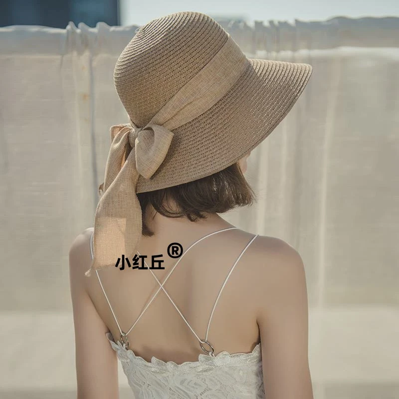 草帽女夏沙滩帽韩版海边遮阳帽网红可折叠盆帽防晒防紫外线太阳帽