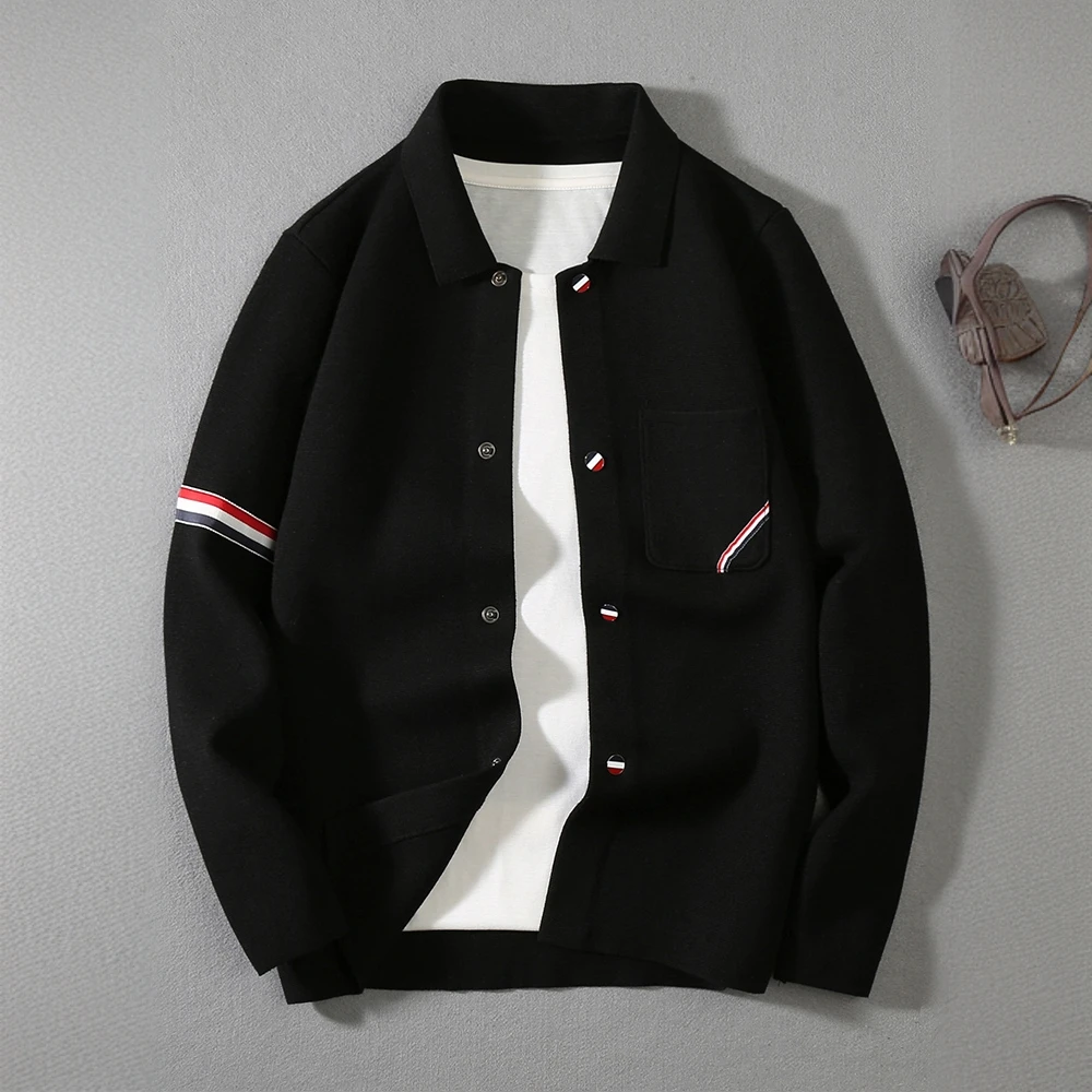 锡芝班拿男士毛衣开衫春秋新款韩版潮流时尚翻领针织夹克外套线衫