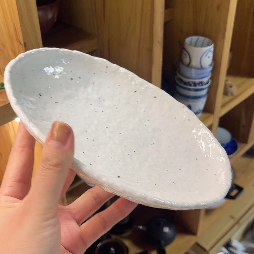 瓷片花御堂芝麻釉椭圆盘6