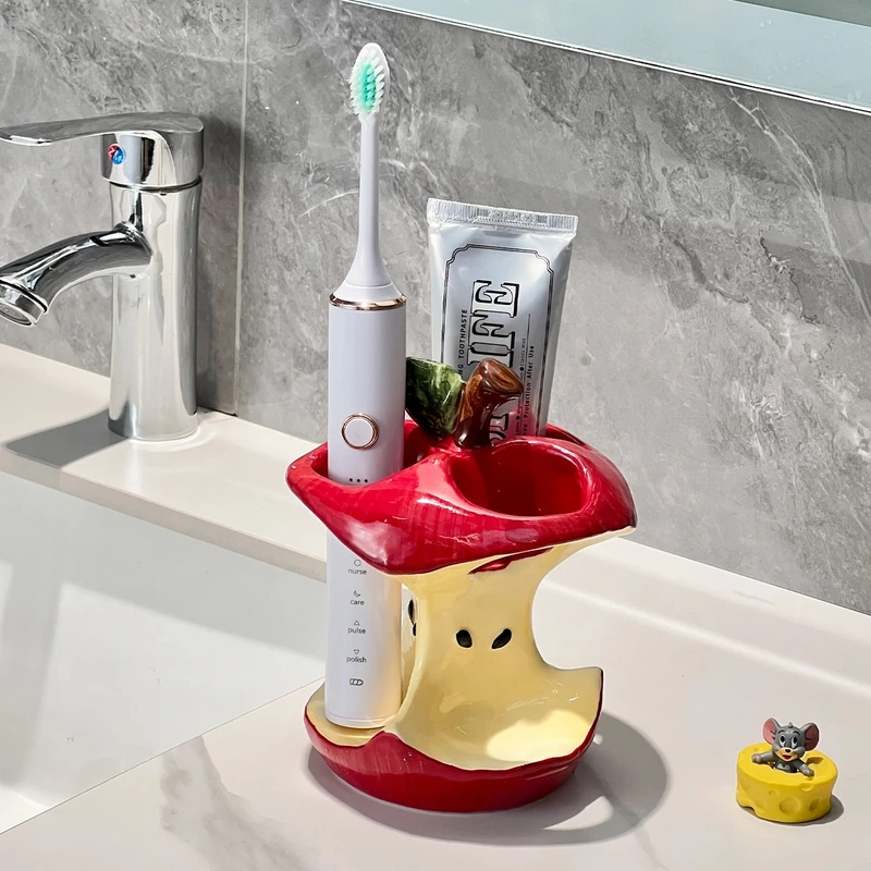 高颜值苹果芯牙刷架陶瓷牙刷底座沥水卫生间洗漱台创意卫生间好物