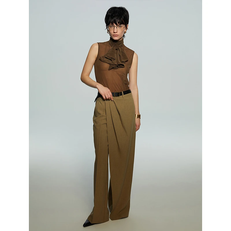 SIP CLASS设计师品牌咖色蝴蝶结无袖背心女春季百搭气质显瘦上衣