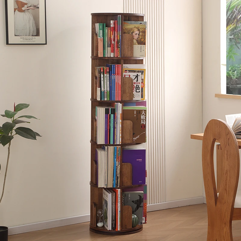 【圆形】全实木旋转书架360度可移动可旋转简约风拆装简易卯榫创意