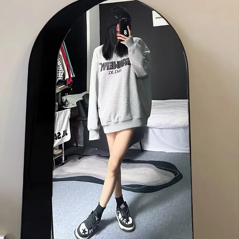 D24 111402 字母印花卫衣女新款宽松慵懒风复古卫衣