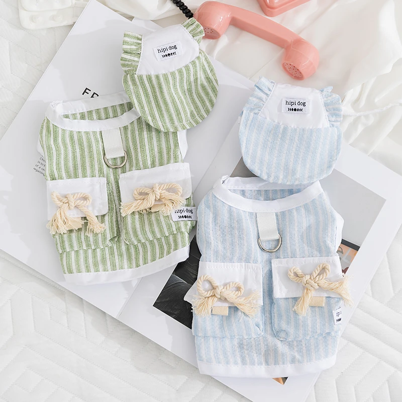 [达人]宠物简约条纹公主背心可牵引小型犬比熊小狗狗出行服饰6164