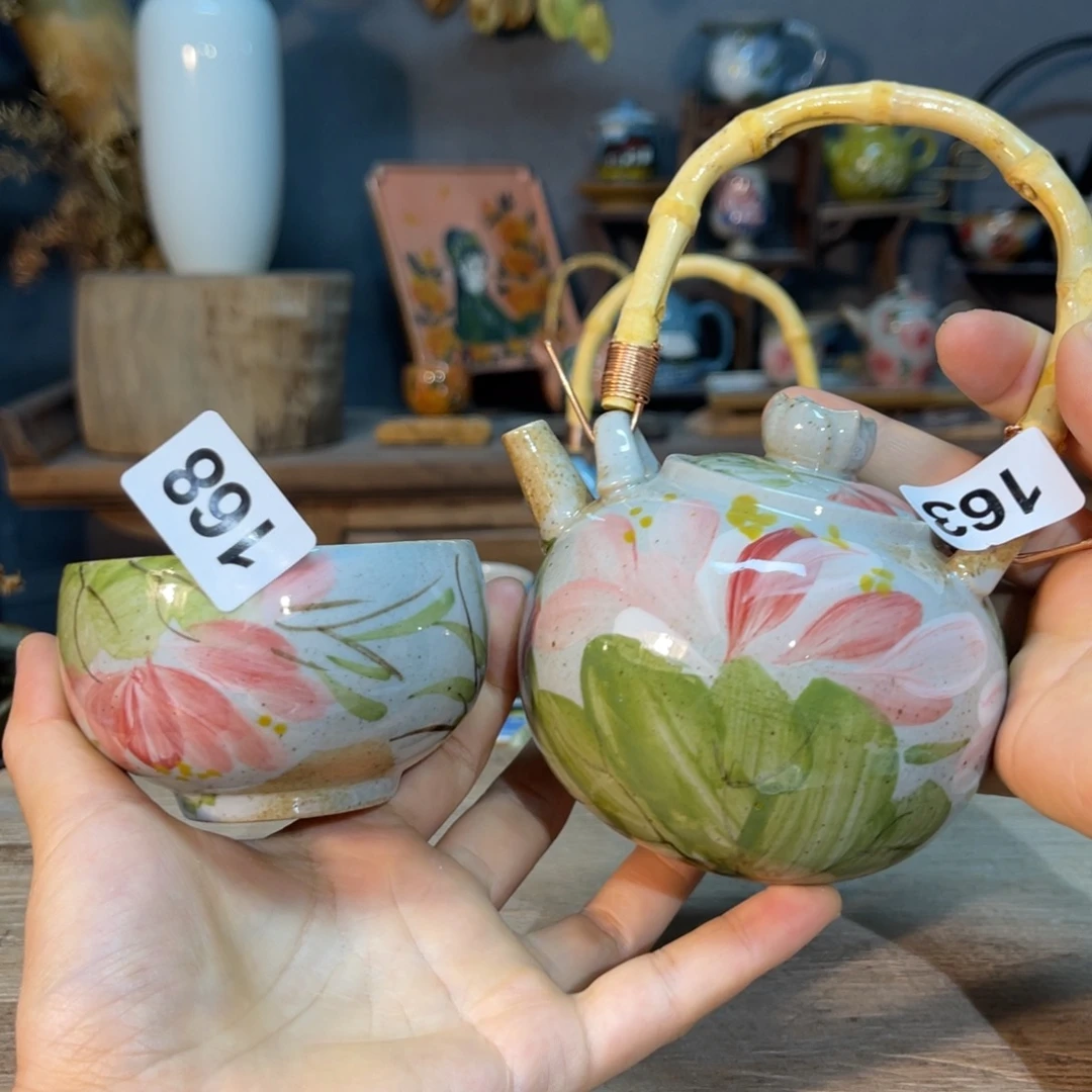 壶素浅陶瓷手工手绘