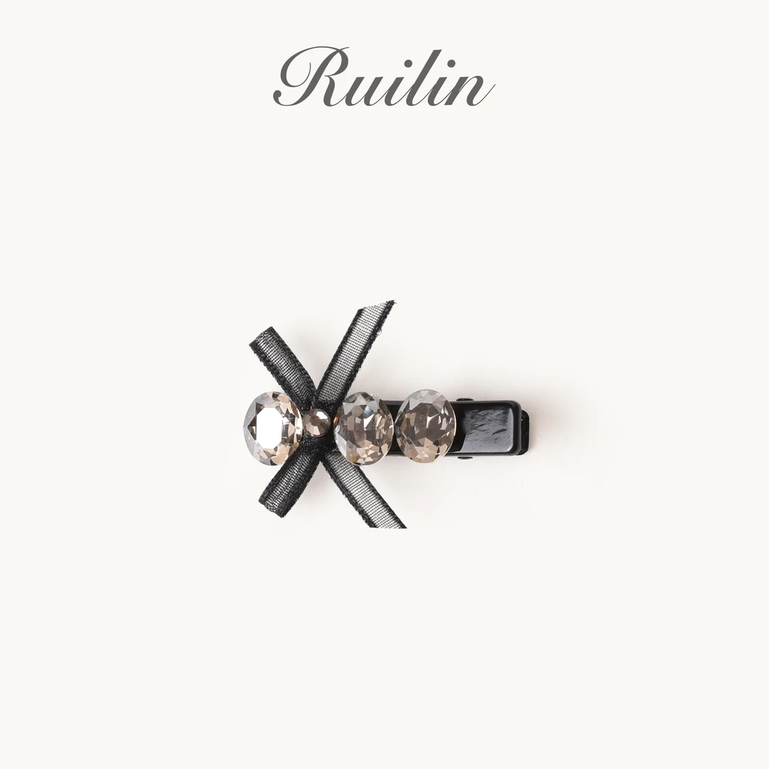 RUILIN【137】【三钻蝴蝶夹】发夹圆钻蝴蝶结气质轻奢