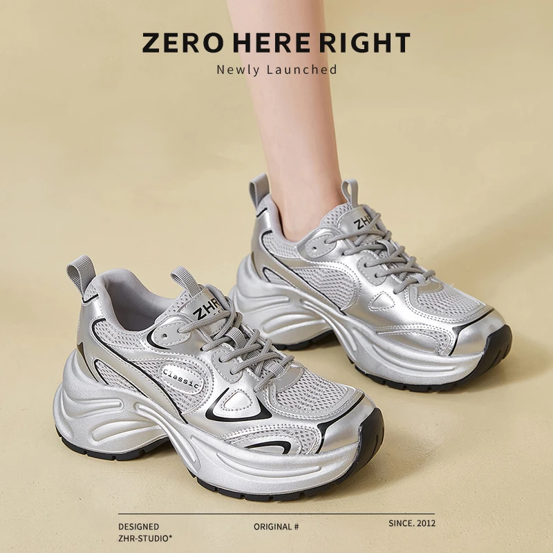 ZHR则则厚底运动休闲鞋女2024夏季新款百搭网面透气薄款老爹鞋女