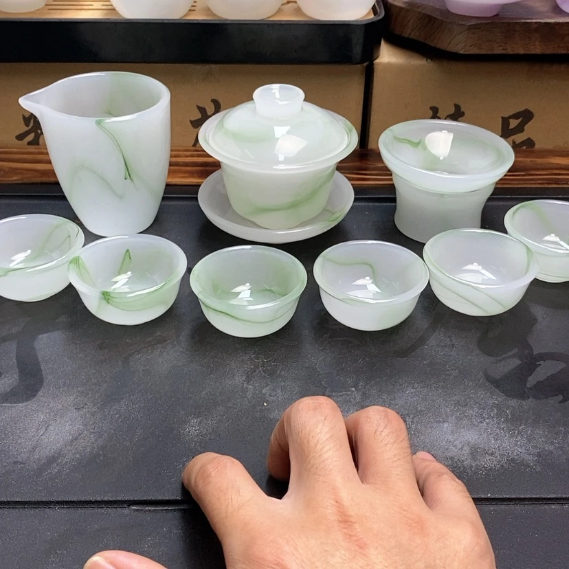 【闪购商品】手工艺品琉璃小杯子飘绿一套 看图片发货