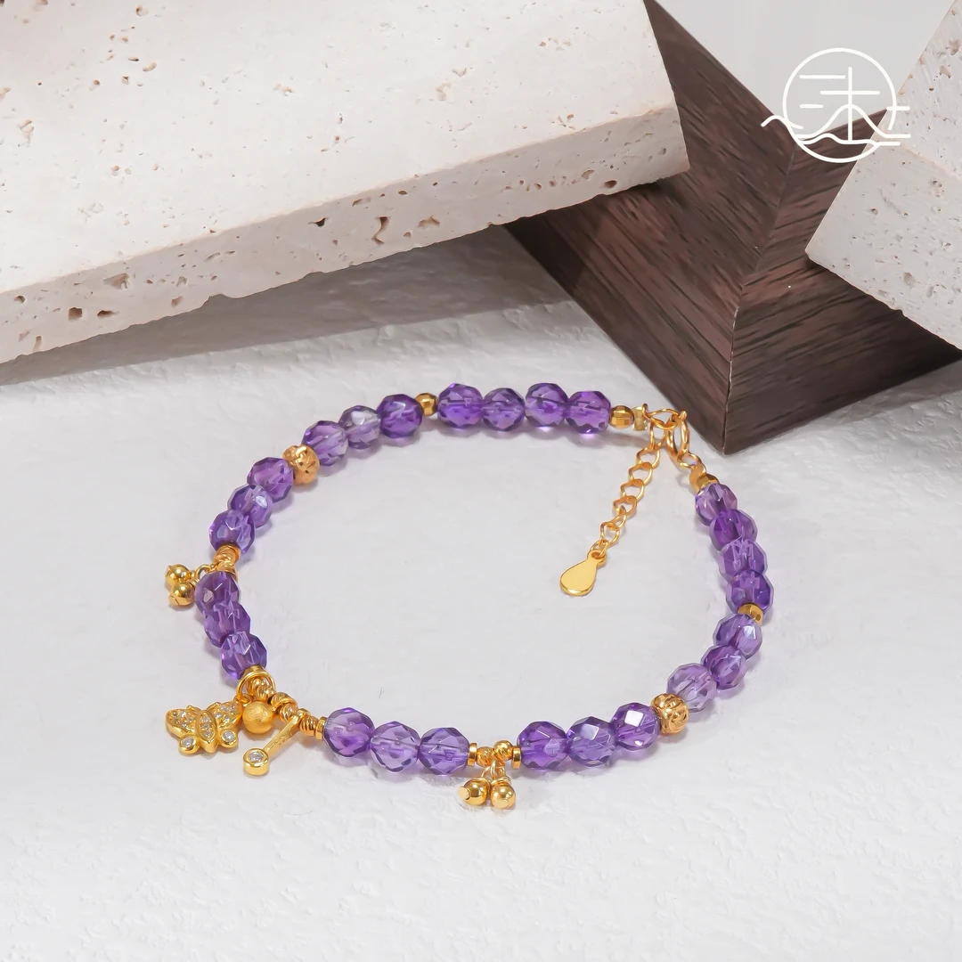 木润【紫水晶】天然水晶紫水晶手链  S925银配件