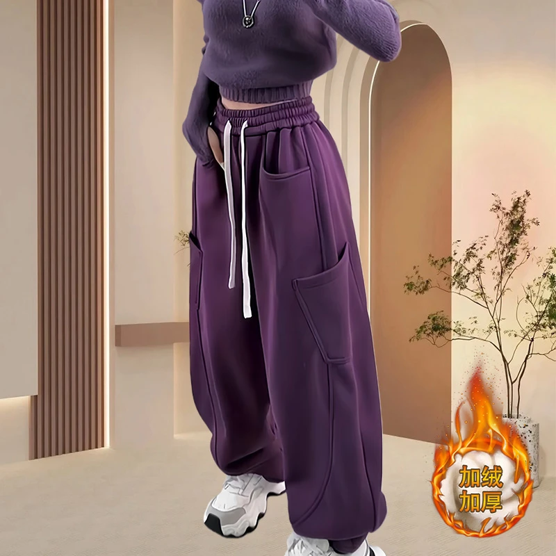 显瘦多口袋弯刀休闲裤女装秋冬女款爆款2025松弛感慵懒风阔腿卫裤