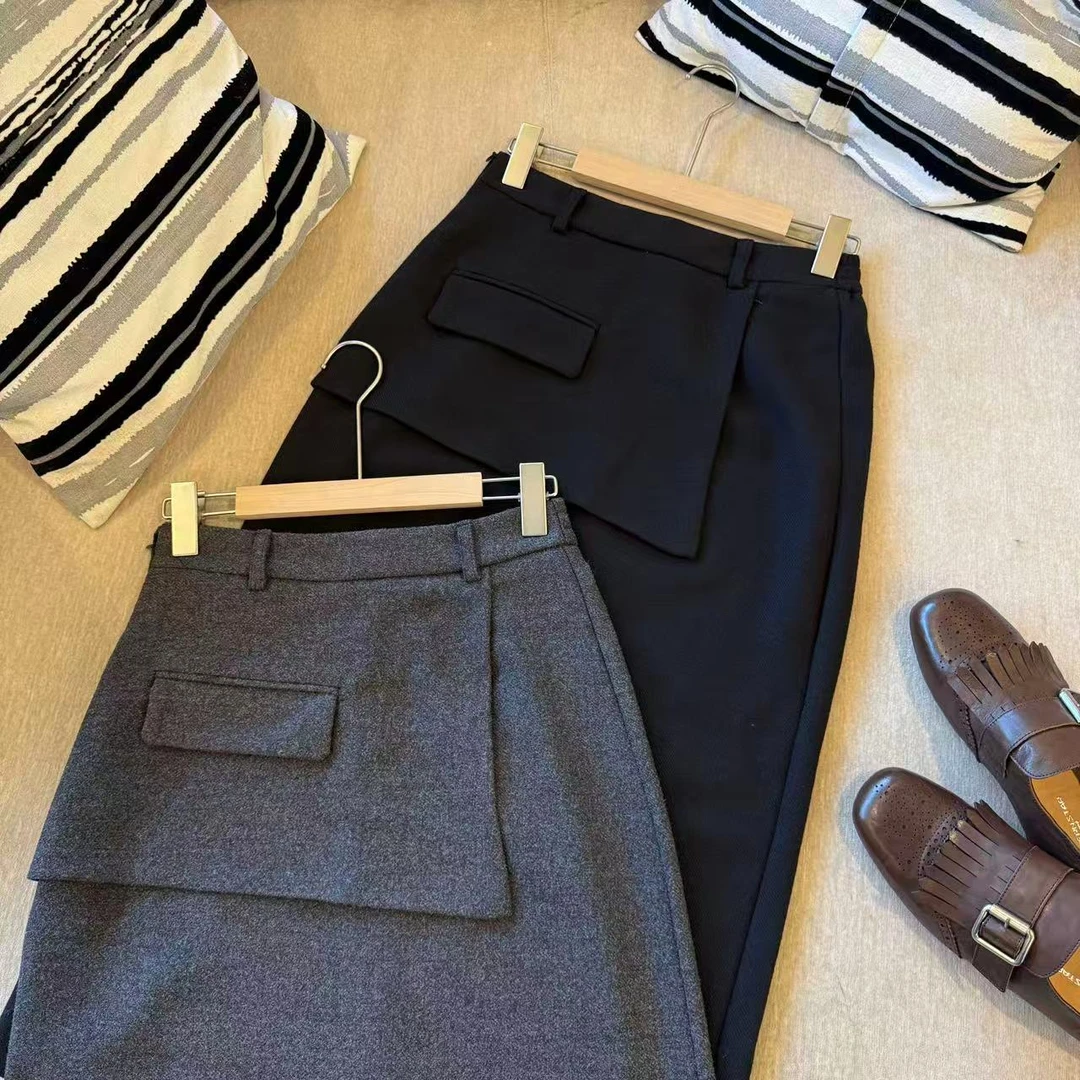 米可/MK-2918ZJ【设计感呢子长裙半身裙】时尚百搭秋季新款半身裙