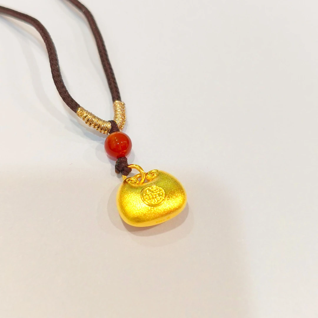 吊坠足银 新款小胖福吊坠项链手工时尚精美实心素款古法金色挂坠