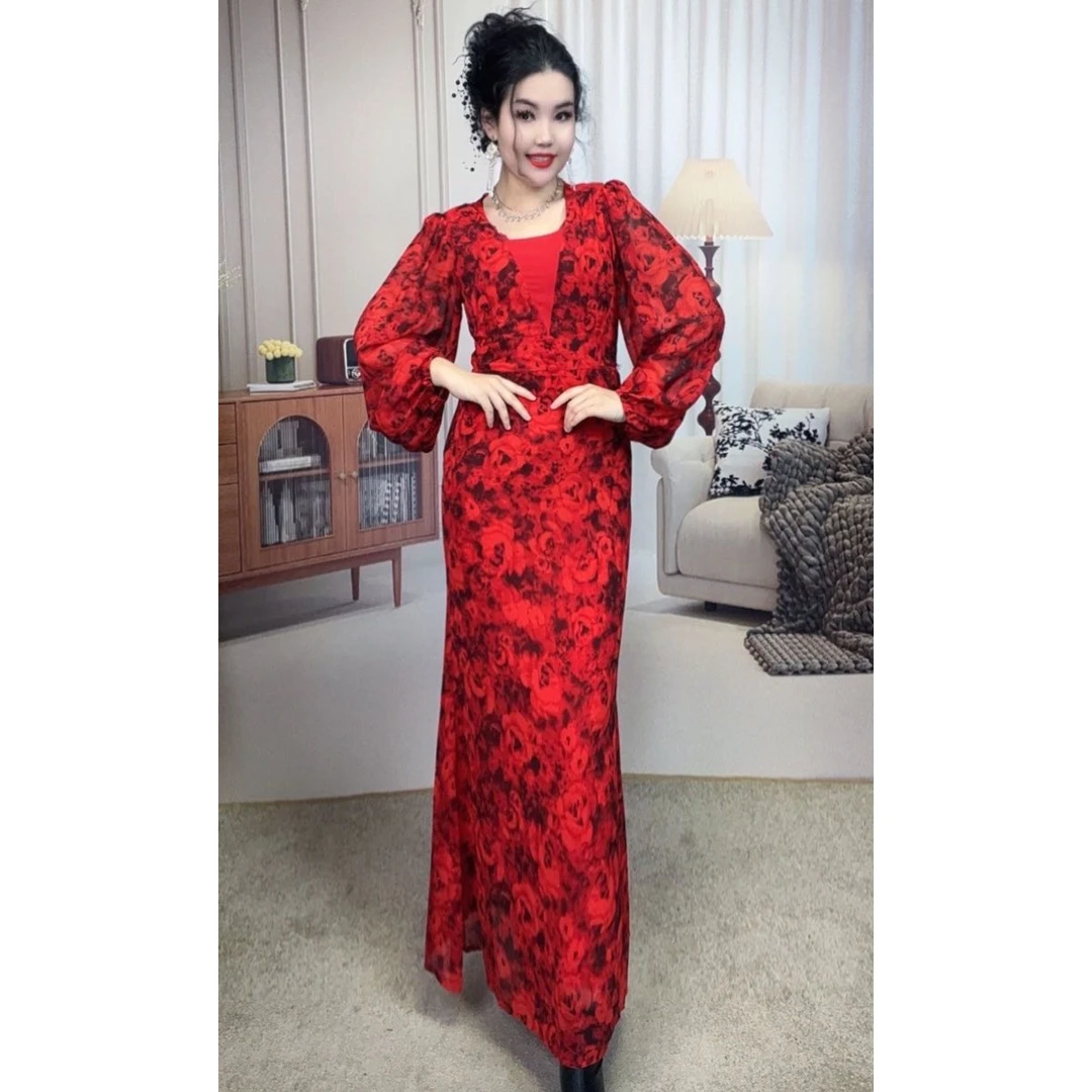 8765新款时尚灯笼袖气质女装连衣裙