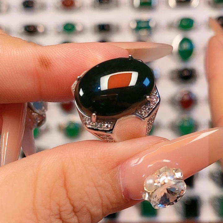 银S925镶嵌戒指和田玉