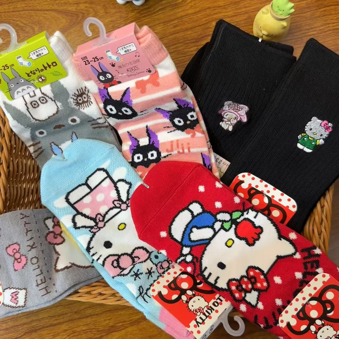 日单棉袜宫崎骏龙猫黑猫刺绣棉袜纯棉长袜可爱