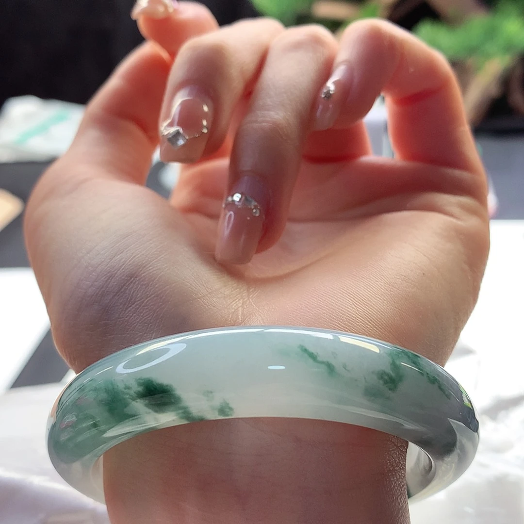 翡翠手镯未镶嵌天然翡翠54-55飘贯穿蓝花高级