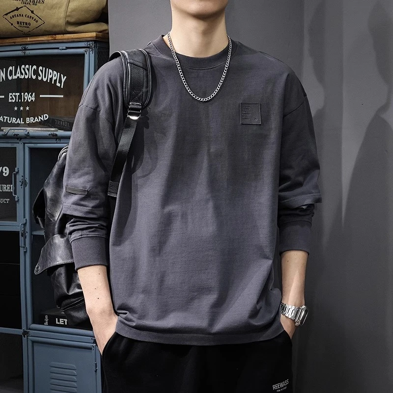 MR.MUDI/穆迪先生美式潮牌设计感假两件男士长袖t恤春季新款渐变