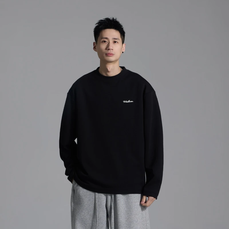 春秋莫代尔时尚简约净版宽松圆领休闲潮男女同款百搭打底T恤1902