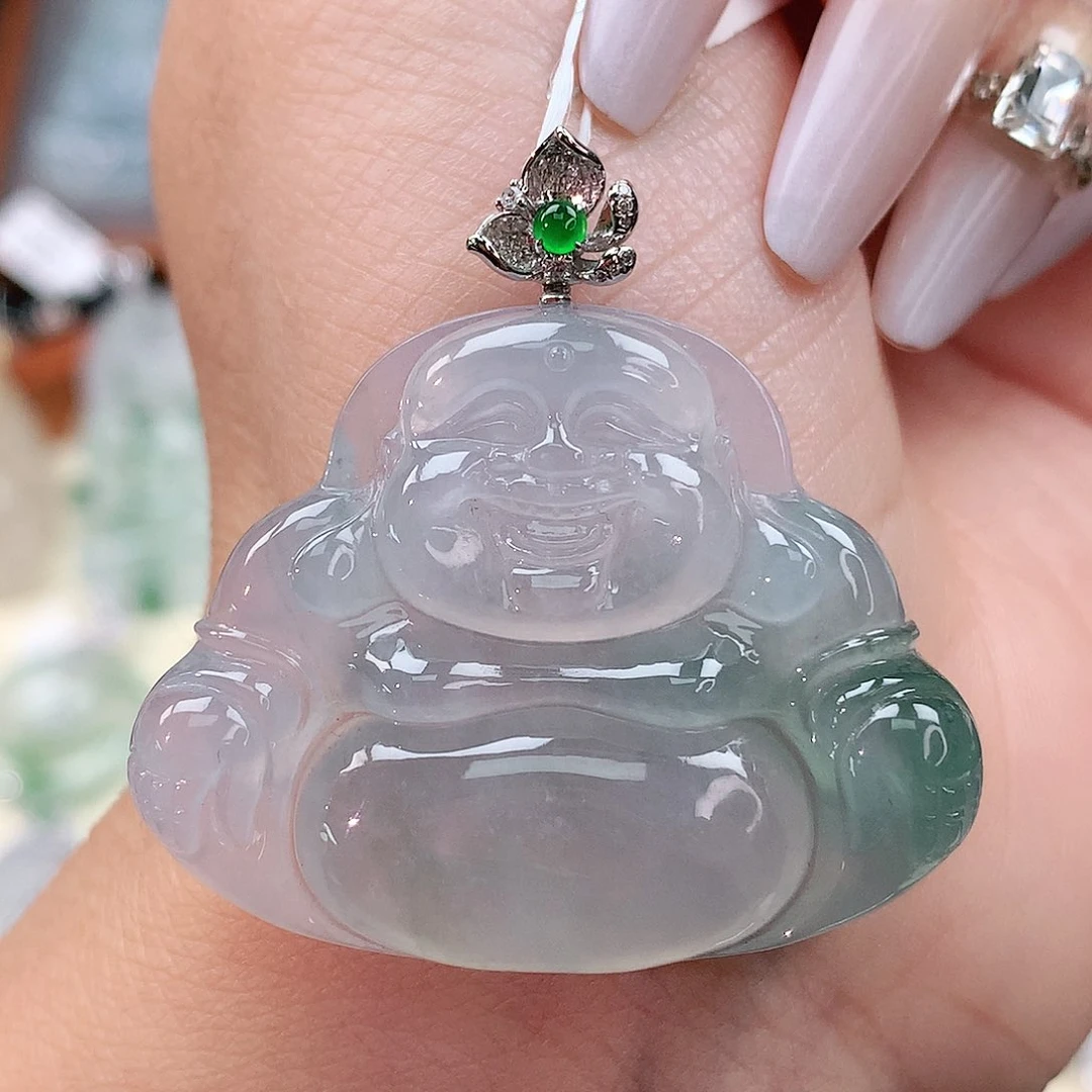 颈饰18K金镶嵌翡翠佛公