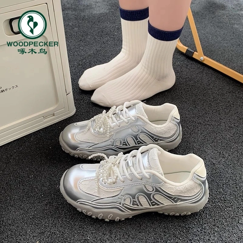 啄木鸟厚底百搭芭蕾风德训鞋女款2025新款春秋爆款百搭休闲运动鞋