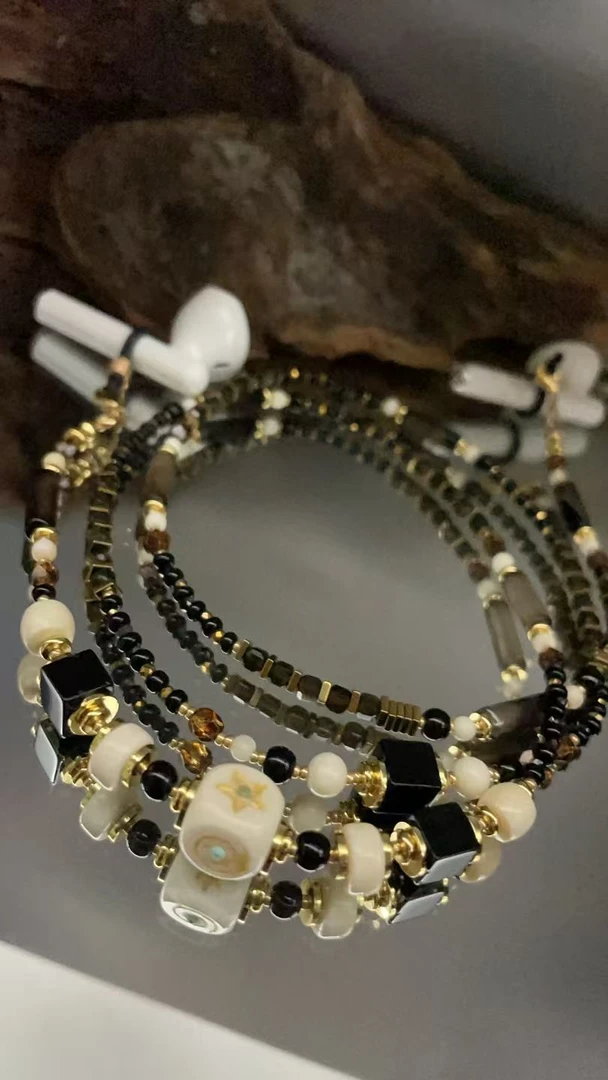 80201【五彩斑斓的黑】猛犸象牙原创眼睛链毛衣多圈手链多功能脖挂