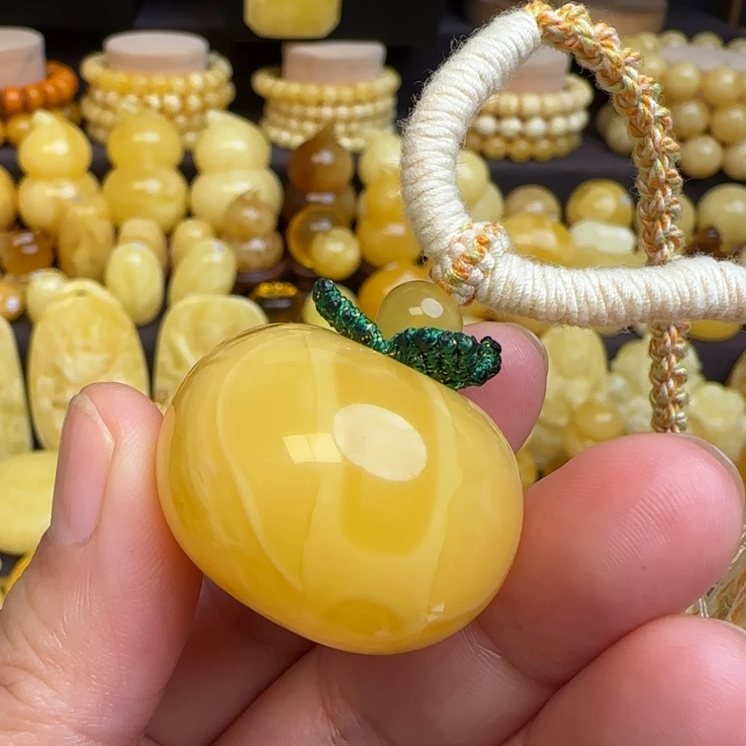 琥珀未镶嵌套链天然满蜡焦皮料蜜蜡柿柿如意