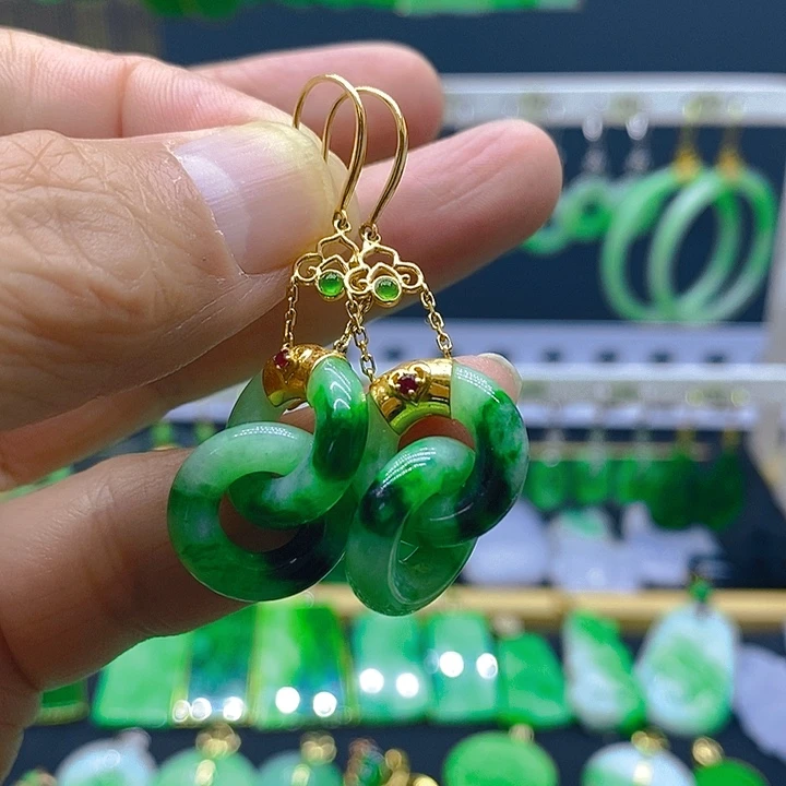 翡翠18K金镶嵌耳饰耳坠