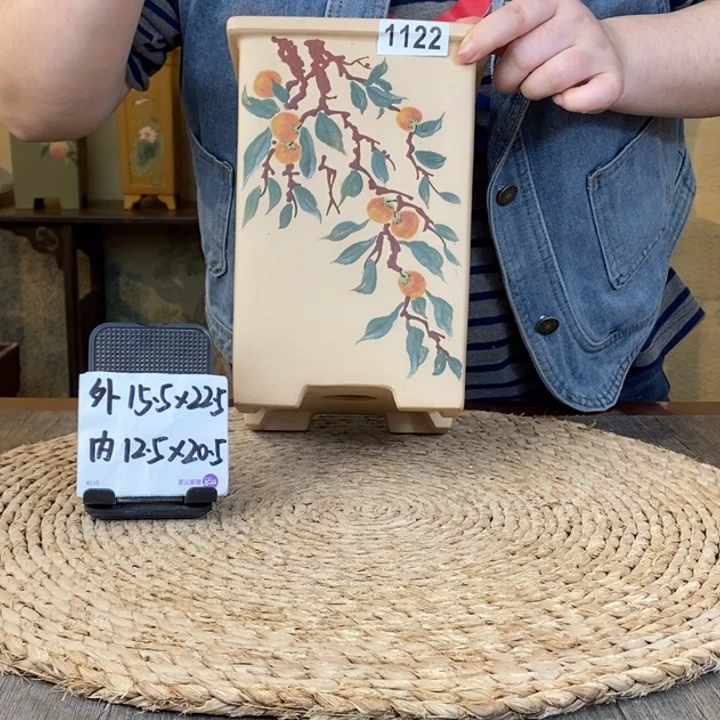 花盆紫砂  白玉段事事如意手绘签筒1122