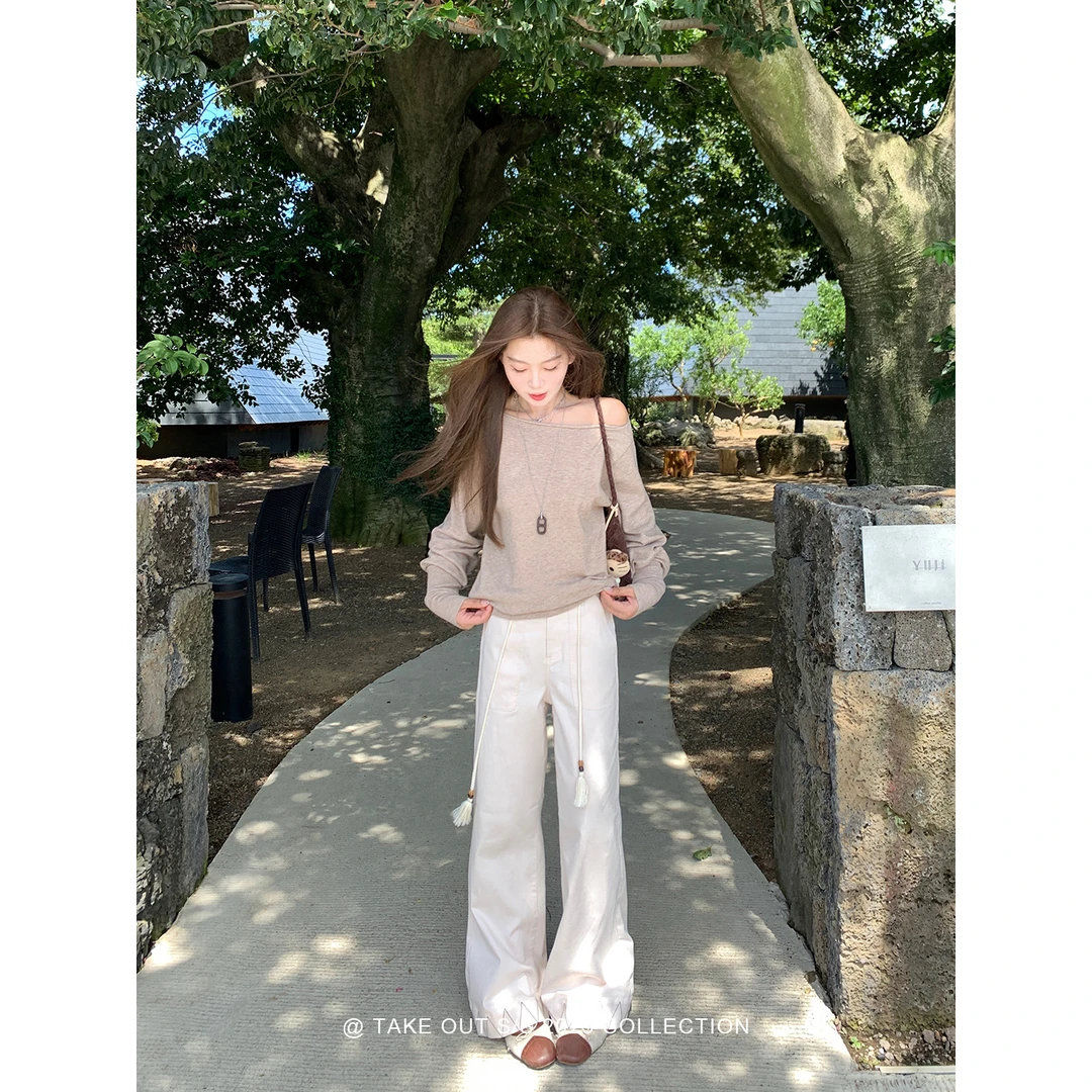 外卖到了【8/08黄昏拿铁】微喇阔腿裤秋刺绣休闲裤显瘦长裤WM5ESK11