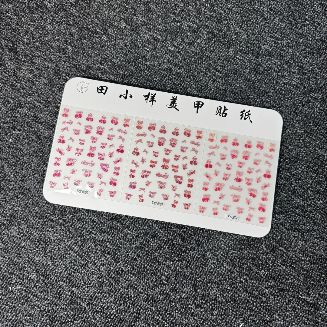 【樱桃蝴蝶结3张】蕾丝白色可爱神器日系卡通工艺小清新美甲贴纸