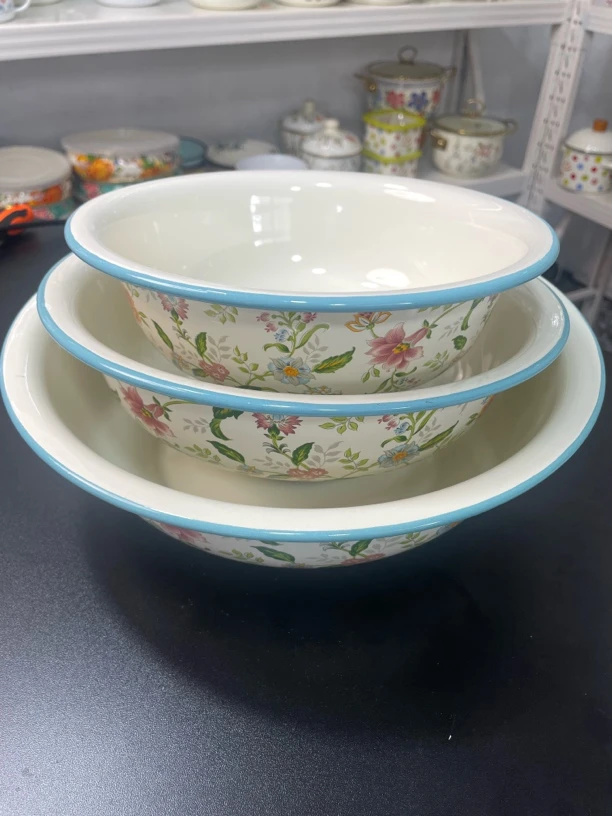 和面盆家用加厚田园元素珐琅搪瓷特厚拌馅盆厨房盆子汤料盆凉面盆