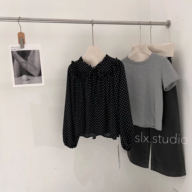 slx@ 6727 波点绑带小衫