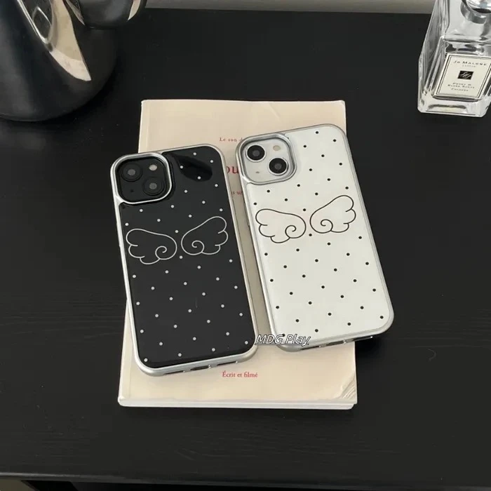 【黄油专属】电镀银滴胶黑白翅膀ins适用苹果16pro女iphone15手机壳