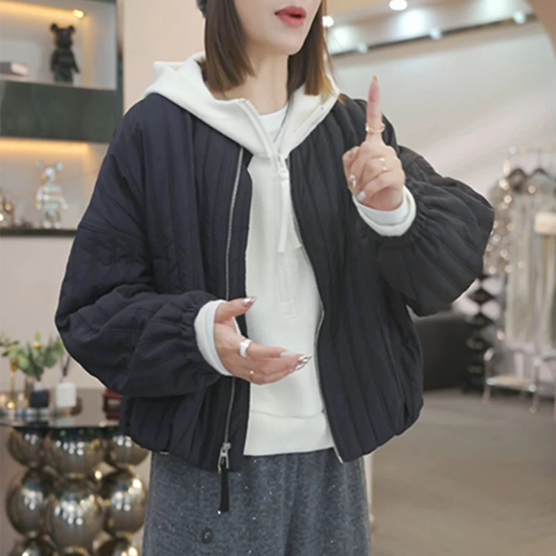 2025秋季新款休闲夹克棒球棉服外套女时尚百搭设计感显瘦纯色衣服